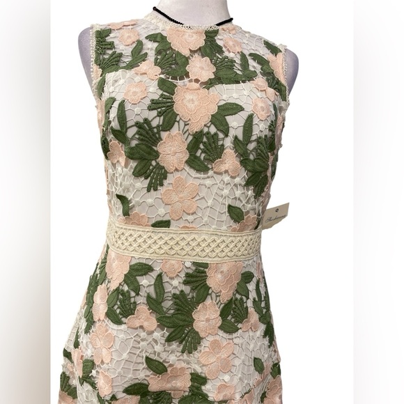 Shoshanna Green and Cream Floral Lace Midi Dress Women's Roseia Cocktail Size 4 - Picture 5 of 11